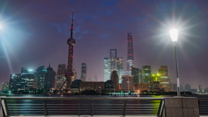 4k timelapse in shanghai sunset at the blue time in cbd
