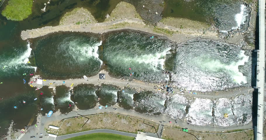Summer Fun Bend Oregon Directly Above People Floating Deschutes River Whitewater Park
