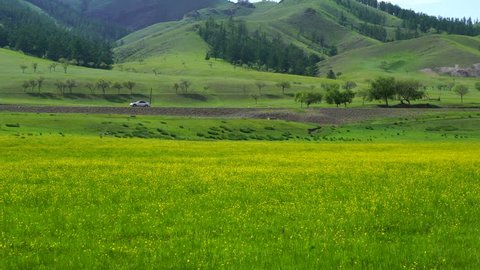Bulgan/Mongolia - June 19, 2018: Landscape of grassland in Inner Mongolia, Bulgan, Mongolia.
