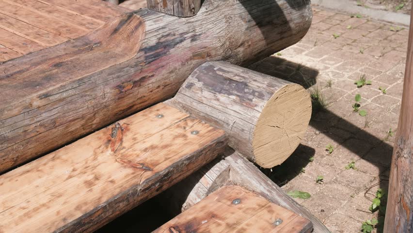 Log house of chopped logs.