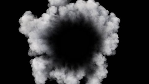 Medium density smoke puff spreading concentrically outwards / Gunshot smoke / Shockwave smoke. Separated on pure black background, contains alpha channel.
