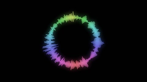 Loopable rainbow colored modern audio vu meter spectrum waveform circle; 4K UHD