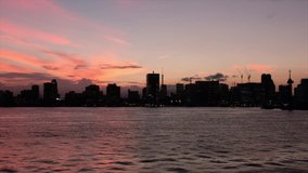 Tokyo skyline and cityscape at dusk in Sumida River