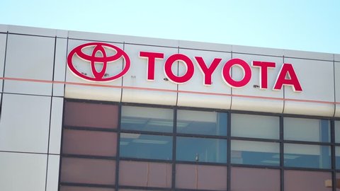 MONTREAL, CANADA - JULY 2018: Toyota logo displayed at dealership