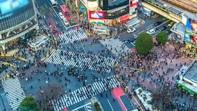 4K.Time lapse Aerial view of Shibuya crossing in Tokyo of Japan