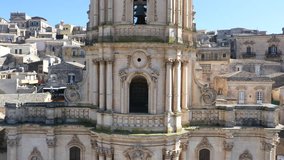 Aerial drone view of church in Modica Sicily Italy // no video editing