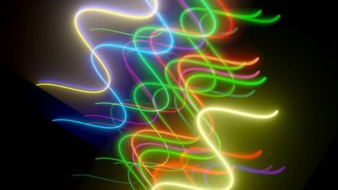 Wavy neon lins are in dark space, computer generated modern abstract background, 3d rendering