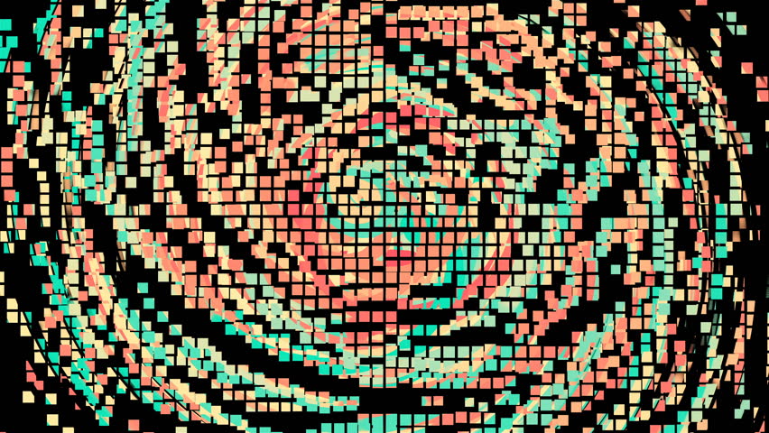 Pixel animation of colorful circle lines, cartoon style backdrop, computer generated modern abstract background, 3d render