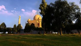 This stock video features the amazing Taj Mahal during daytime. The shot moves across the front garden of the building. You can use this clip for any project related to travel or culture,