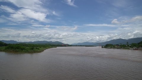 Golden Triangle located at the borders of Thailand, Laos, and Myanmar meet at Mekong rivers, Time lapse
