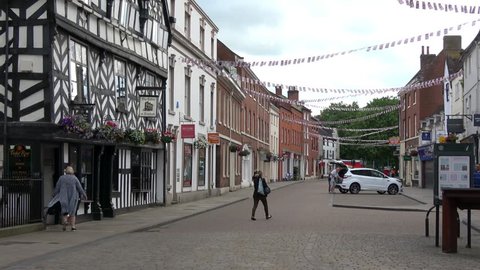Lichfield, Staffordshire, England - June 19, 2018. View of The Bore street with Tudor café.