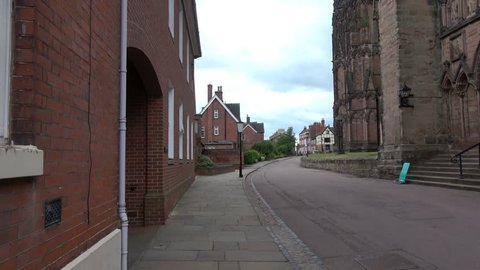 Lichfield Cathedral, Staffordshire, England - June 19, 2018. View of side of Lichfield Cathedral.