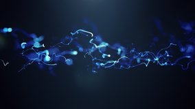 loopable blue energy light strings waves background with flares and backlighting.Future modern data information flowing loop,technology presentation,organic biology animation.3D render looping video