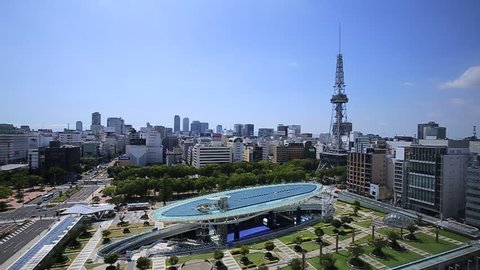 Nagoya,Japan - July 31,2018 - Cityscape of Nagoya with Nagoya TV Tower in Odori Park in Sakae,Nagoya, Aichi, Japan.