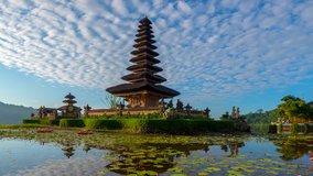 4K Timelapse Movie with Slider Scene of Pura Ulun Danu Bratan Temple, Bali, Indonesia