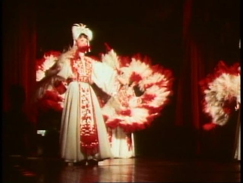 HONG KONG, CHINA, 1982, Hong Kong cultural show, dancers with red and white fans