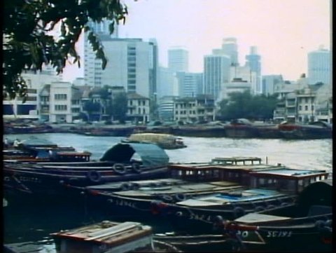 SINGAPORE, 1982, Singapore inner harbor, junks, old wooden boats