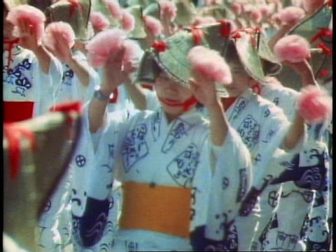 KAGOSHIMA, JAPAN, 1982, Women in Kimonos dancing, Spring Festival