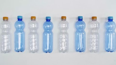 Plastic bottles in a row for recycling