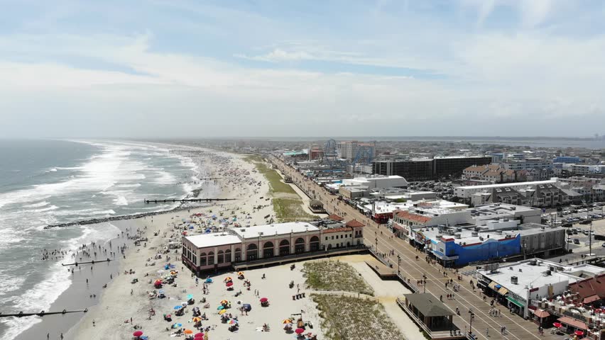 Ariel View Of Ocean City, New Jersey Beach and Boardwalk facing the Music Pier 