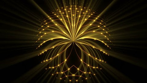 Golden stargate made of shiny sparkling strings taht rhythmically transform and change positions. Great VJ loop for your events, stage performances and techno raves.
