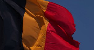 Belgian Flag Waving in the Wind, Slow Motion 4K