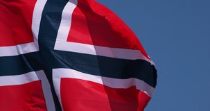 Norwegian Flag Waving in the Wind, Slow Motion 4K