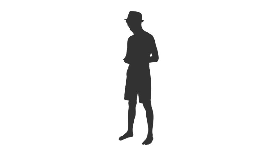 Black and white silhouette of young man tourist in shorts and hat takes selfie on transparent background, Front view, Full HD footage with alpha transparency channel isolated on white background Royalty-Free Stock Footage #1014490850