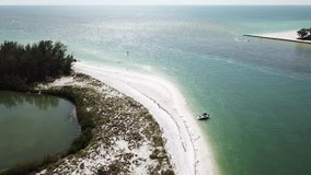 Drone flying over boat Beer Can Island Longboat key Florida