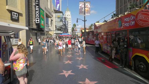 Los Angeles, United States - June, 2017: Tourists on the Hollywood Walk of Fame