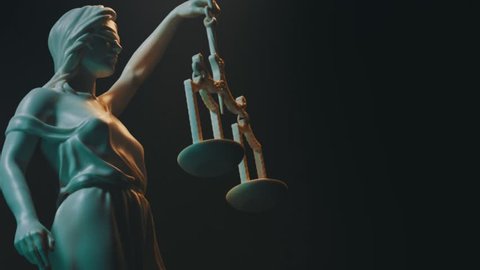 Lady Justice, Themis statue. 3D animation.