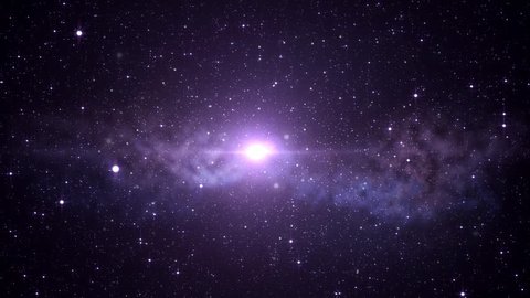 space, virtual reality and astronomy concept - galaxy or light flare and stars over ultra violet background