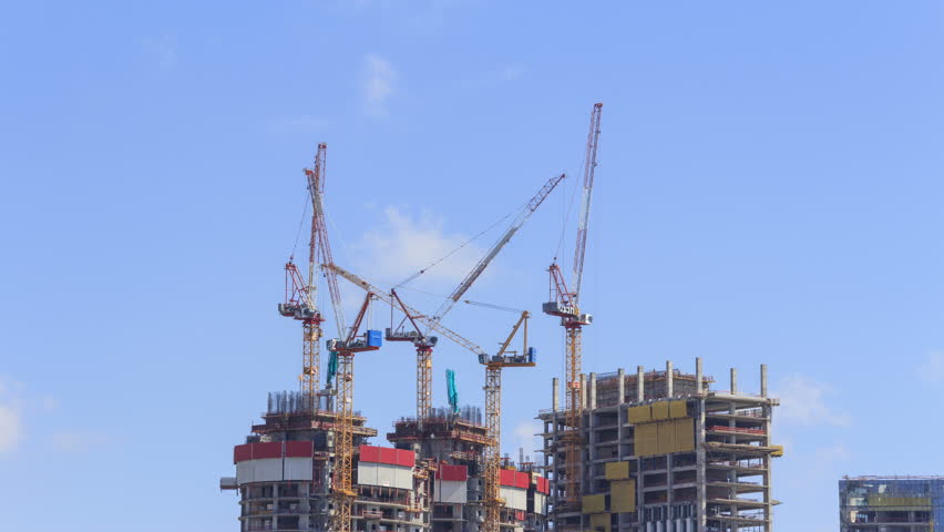 skyscraper construction Cranes working 4k timelapse