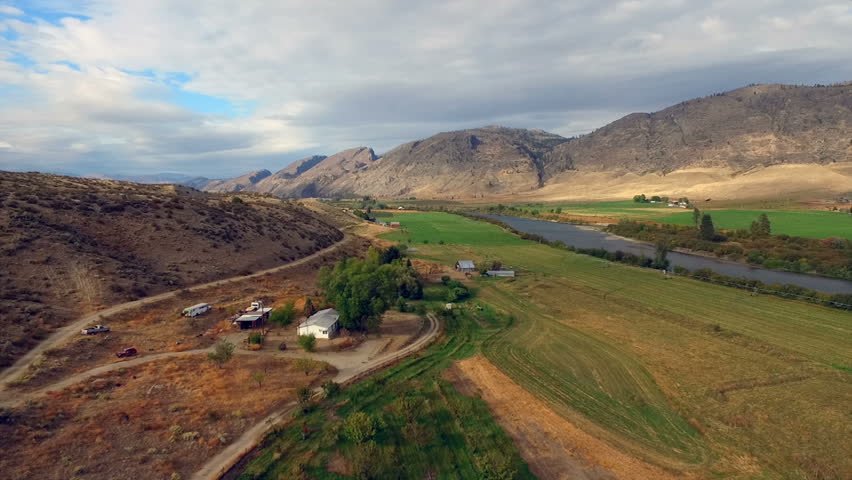Aerial Perspective over Farmland Near the Okanogan River in Washington State