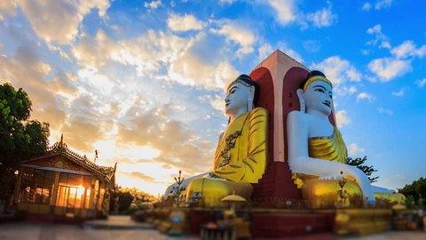 4K. Time lapse Highlight Kyaikpun Buddha in Bago, Myanmar, Kyaikpun Pagoda in Bago of Myanmar