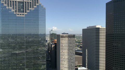 Houston, United States - June, 2017: Aerial view of Houston between skyscrapers