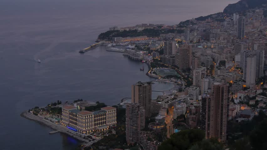 Elevated view of Monaco at dusk, Monaco, Cote d