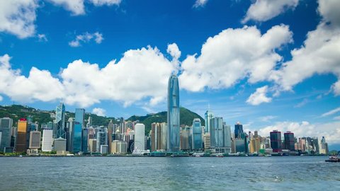 Hong Kong, China - June 08, 2017: Victoria Harbor and Hong Kong Island Skyline. Hong Kong is one of the most densely populated City.
