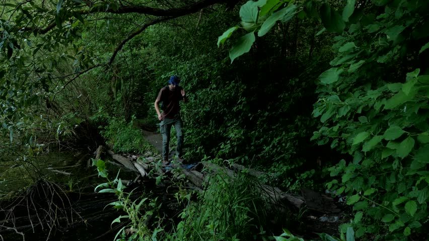 Ranger travels near swamp in deep green forest | Shutterstock HD Video #1014547814