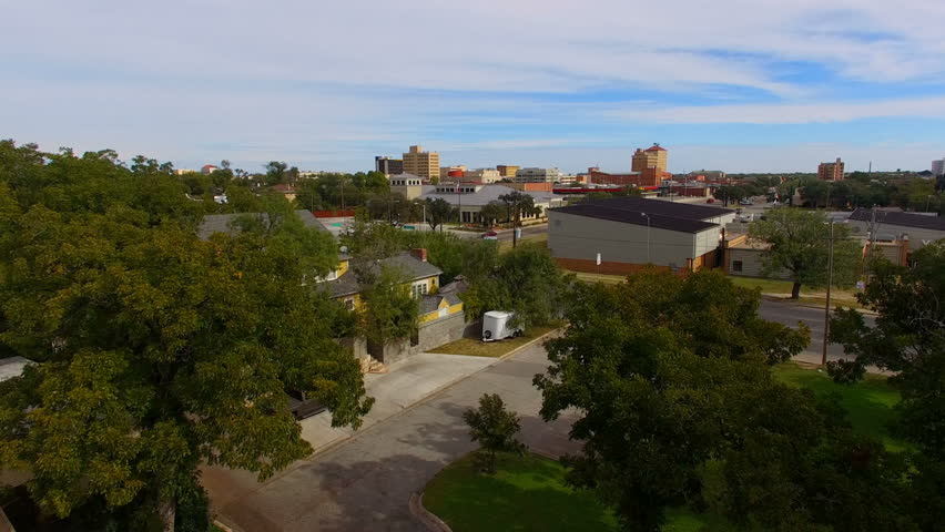 Aerial View Rising up over Downtown San Angelo in West Texas