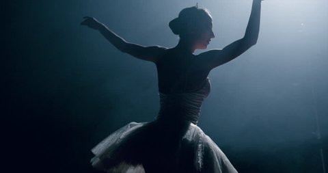 Elegant Female Ballet Professional Performing Choreography Dark Stage Female Power Beauty Smoke Silhouette Slow Motion Red Epic