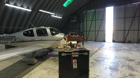 Concord, NC USA 06/17/16 Mechanics working on Cessna
