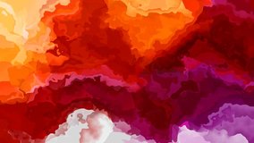 abstract animated stained background seamless loop video - watercolor effect - vibrant orange, hot red, purple, pink color