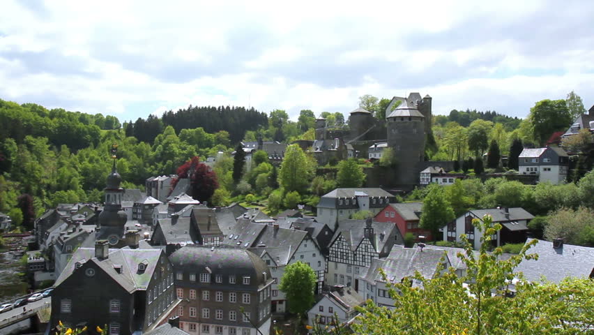 View of the small German town Monschau.  The small German town Monschau with the  timber framed houses.