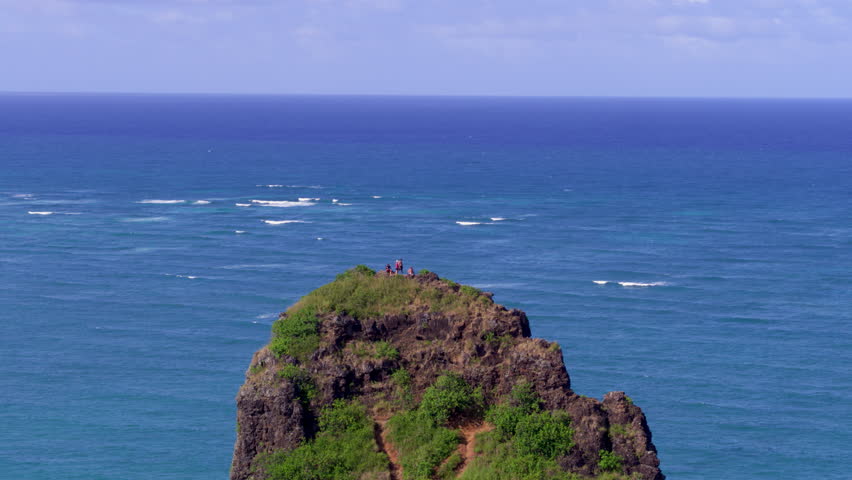 Aerial drone video of hikers on the top of Chinaman