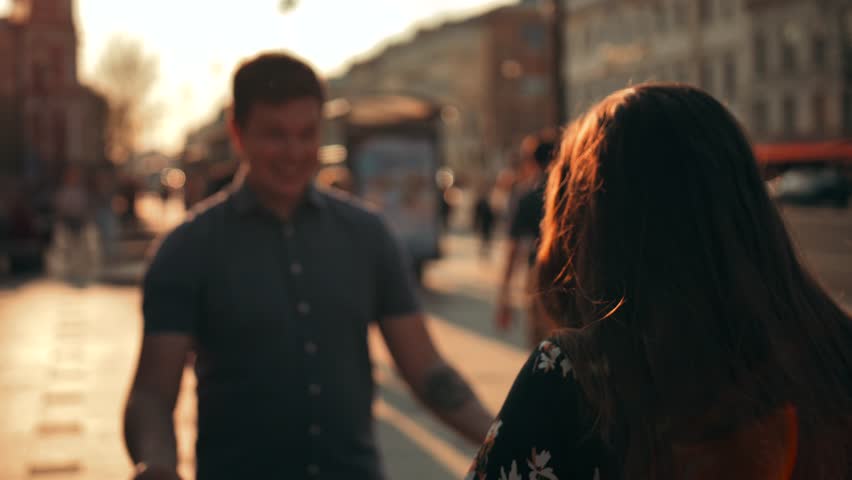 Young Guy Meets Handsome Attractive Girl Stock Footage Video (100% ...