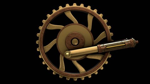 3D Train wheel piston animation. 2 in 1 videos in 4K with Alpha Matte. Perfect animated model for movies, TV shows, intro, stage design, antique look or steampunk related projects.