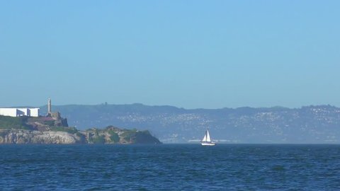 Alcatraz Island as seen from Chrissy Field in San Francisco, California, USA.