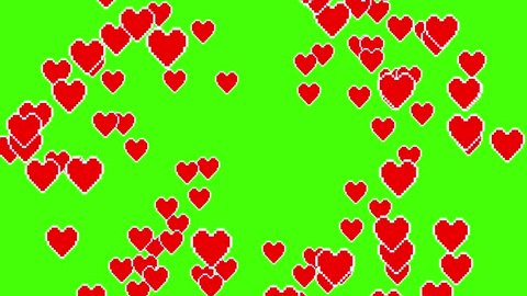 many pixel heart shape like icon explosion from center overlay loopable animation green screen background New unique quality universal motion dynamic colorful joyful dance music holiday video footage