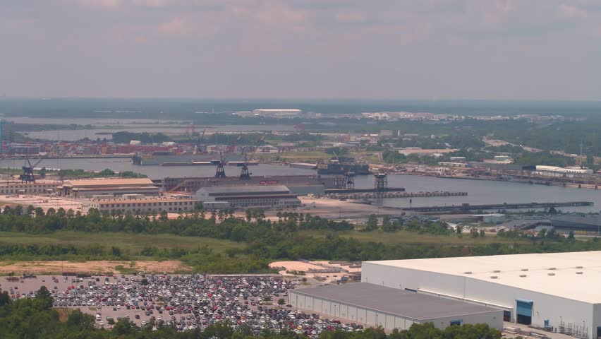 Aerial flyby Alabama Mobile port harbor